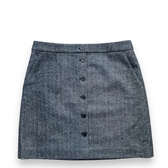 NWT J.Crew Herringbone Wool-Blend Button Front Skirt - Picture 1 of 4